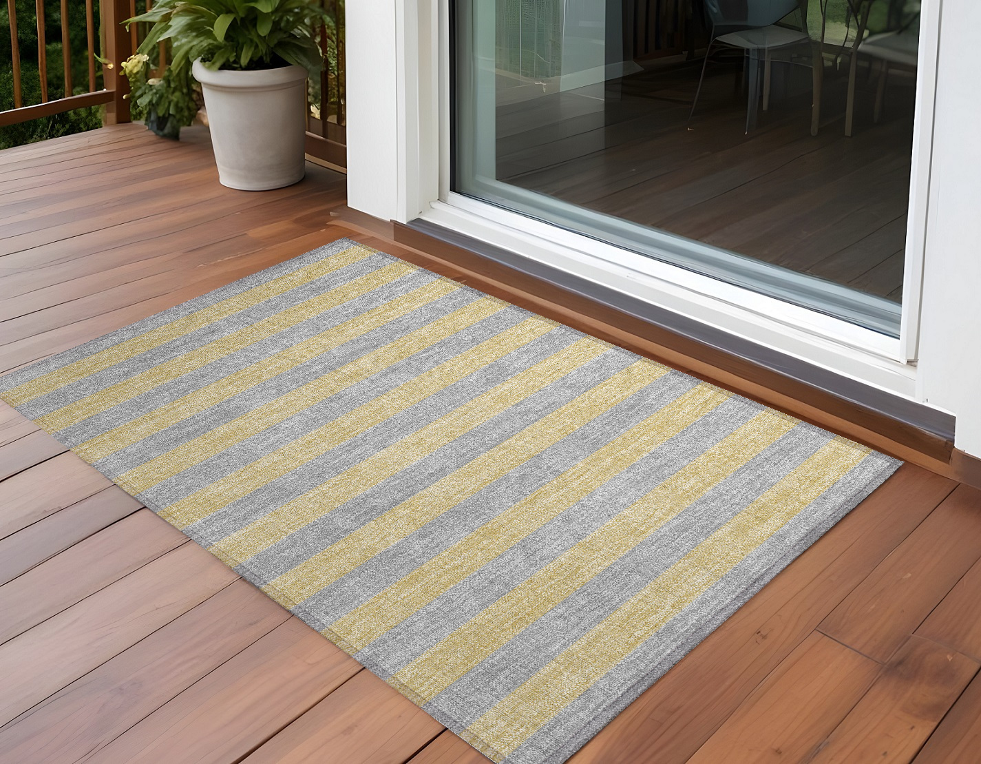 2' X 3' Silver Striped Washable Non Skid Indoor Outdoor Area Rug-561104-1