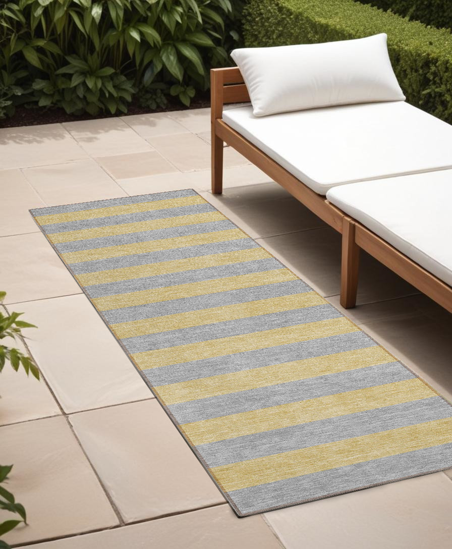 8' Runner Silver Striped Washable Non Skid Indoor Outdoor Runner Rug-561105-1