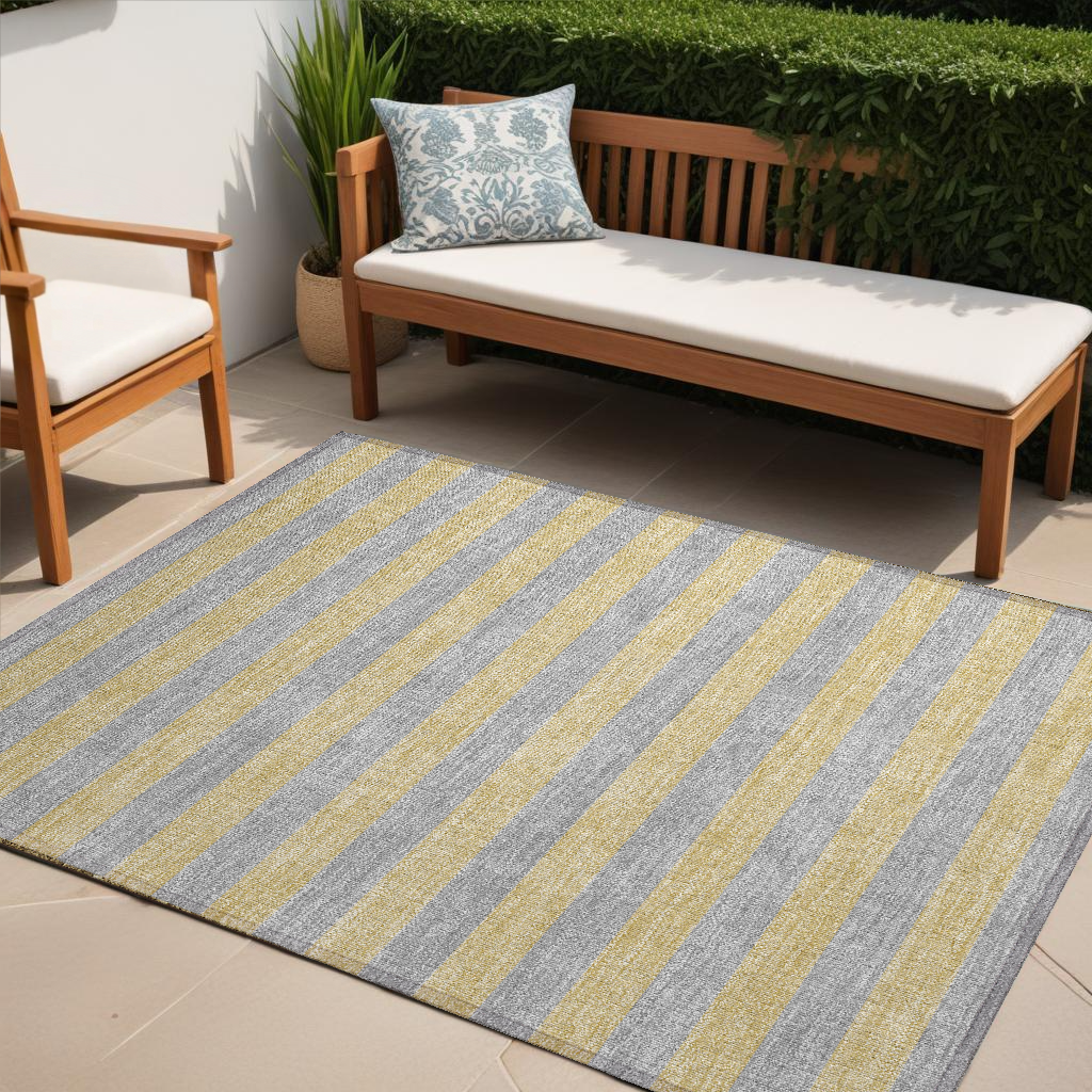 5' X 8' Silver Striped Washable Non Skid Indoor Outdoor Area Rug-561108-1