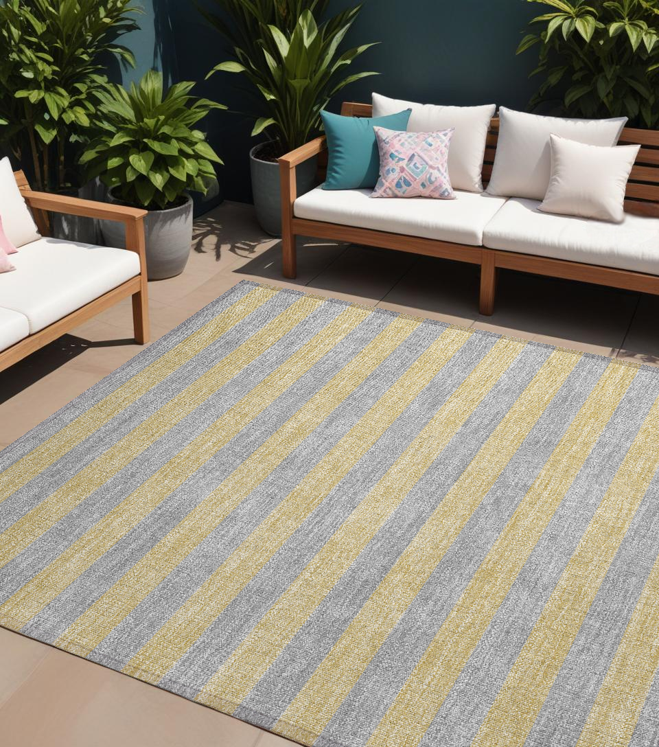8' X 10' Silver Striped Washable Non Skid Indoor Outdoor Area Rug-561110-1