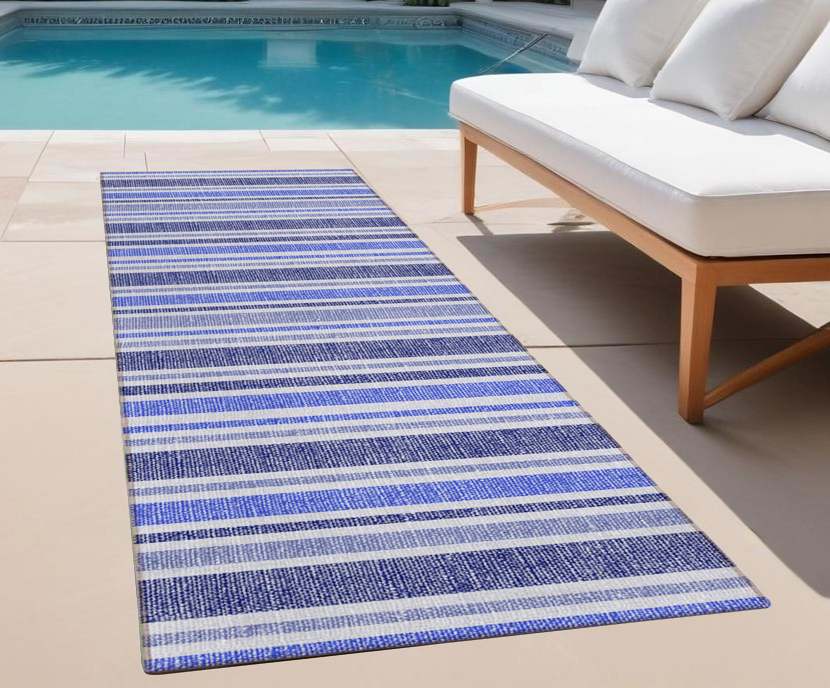2' X 8' Blue Striped Washable Indoor Outdoor Runner Rug-561132-1