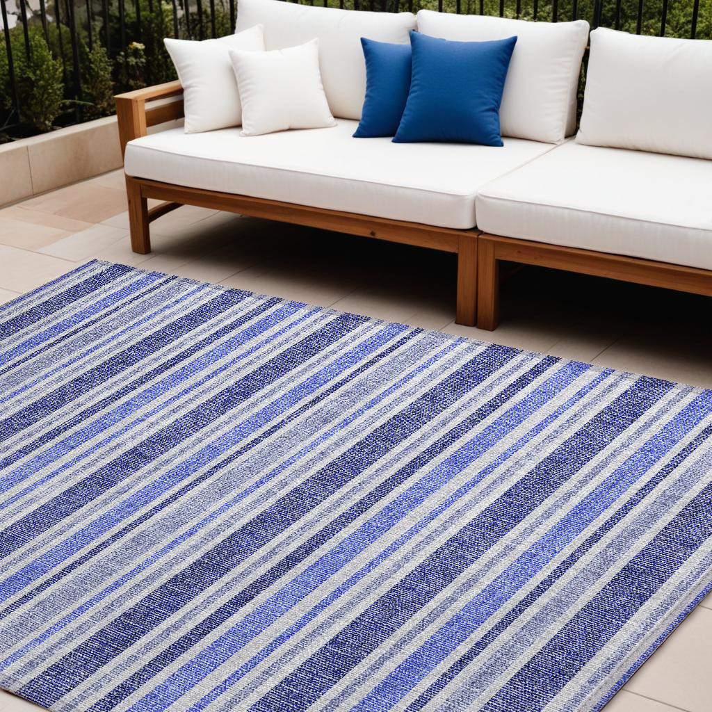 8' X 10' Blue Striped Washable Non Skid Indoor Outdoor Area Rug-561137-1
