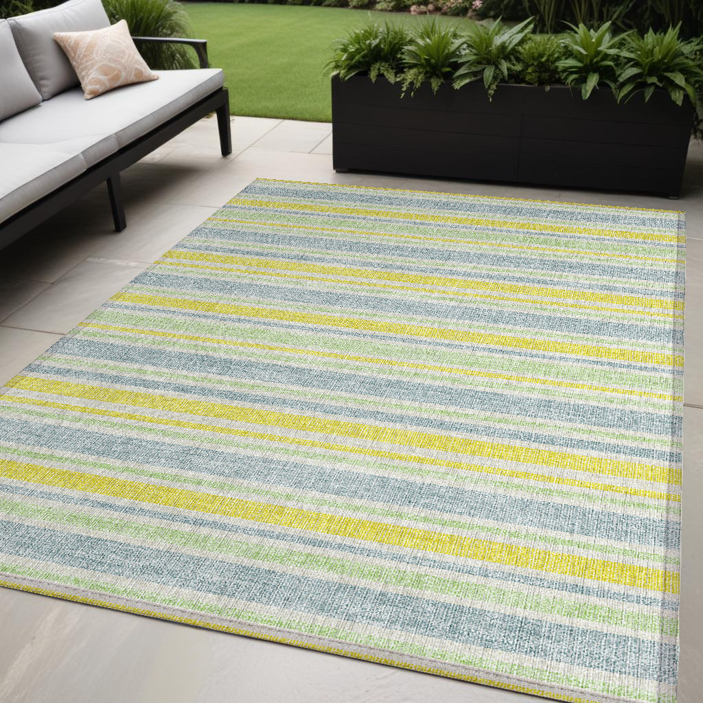 5' X 8' Blue and Yellow Striped Washable Non Skid Indoor Outdoor Area Rug-561144-1