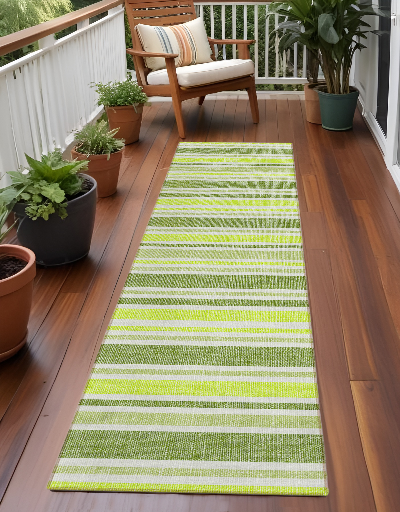 2' X 8' Green and Yellow Striped Washable Indoor Outdoor Runner Rug-561150-1