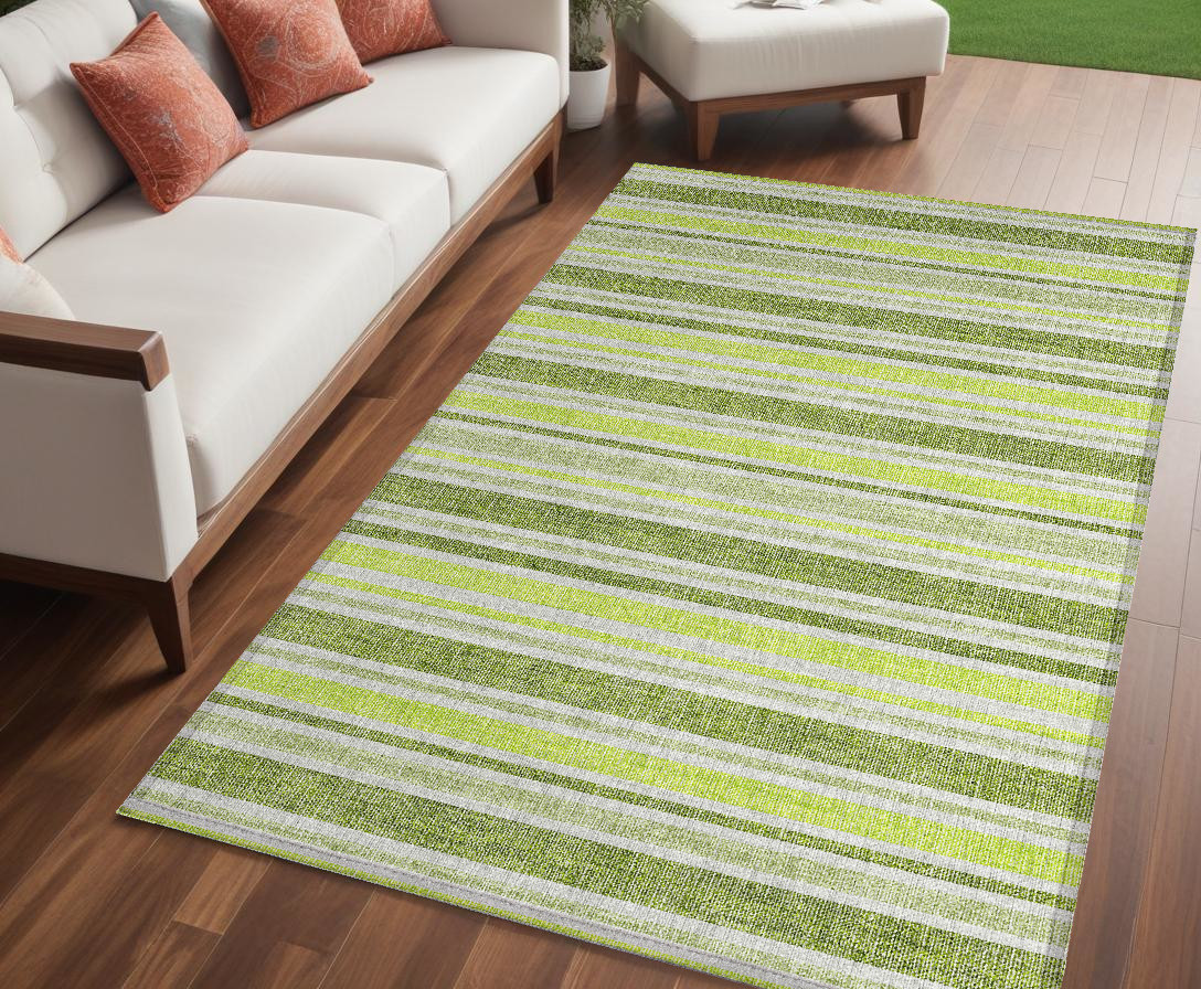 5' X 8' Green and Yellow Striped Washable Non Skid Indoor Outdoor Area Rug-561153-1