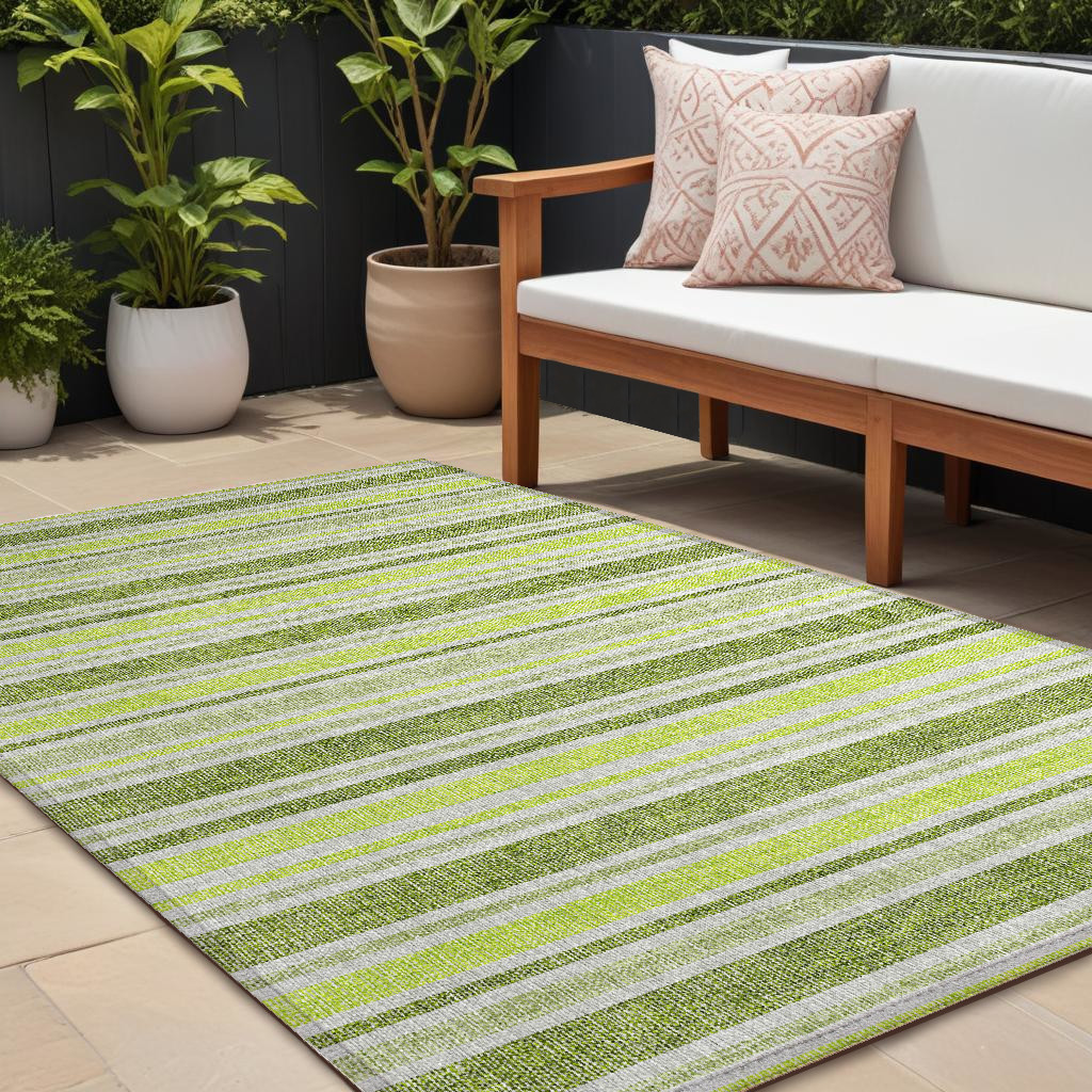 8' X 10' Green and Yellow Striped Washable Non Skid Indoor Outdoor Area Rug-561155-1