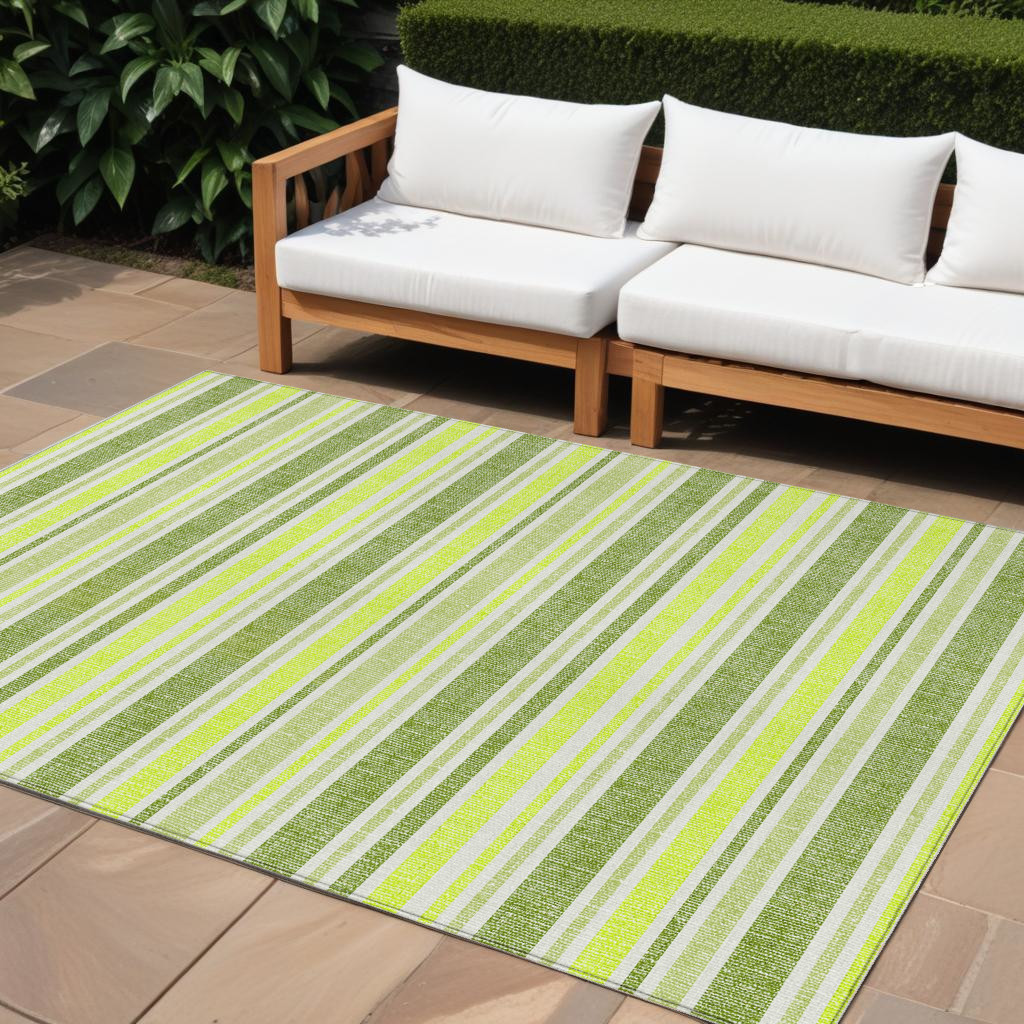 9' X 12' Green and Yellow Striped Washable Indoor Outdoor Area Rug-561156-1