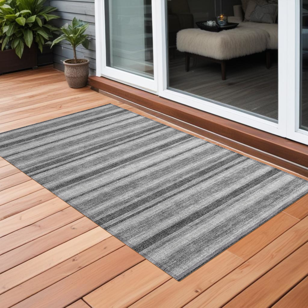 2' X 3' Gray and Black Striped Washable Indoor Outdoor Area Rug-561158-1