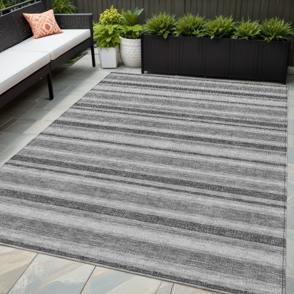 5' X 8' Gray and Black Striped Washable Non Skid Indoor Outdoor Area Rug-561162-1