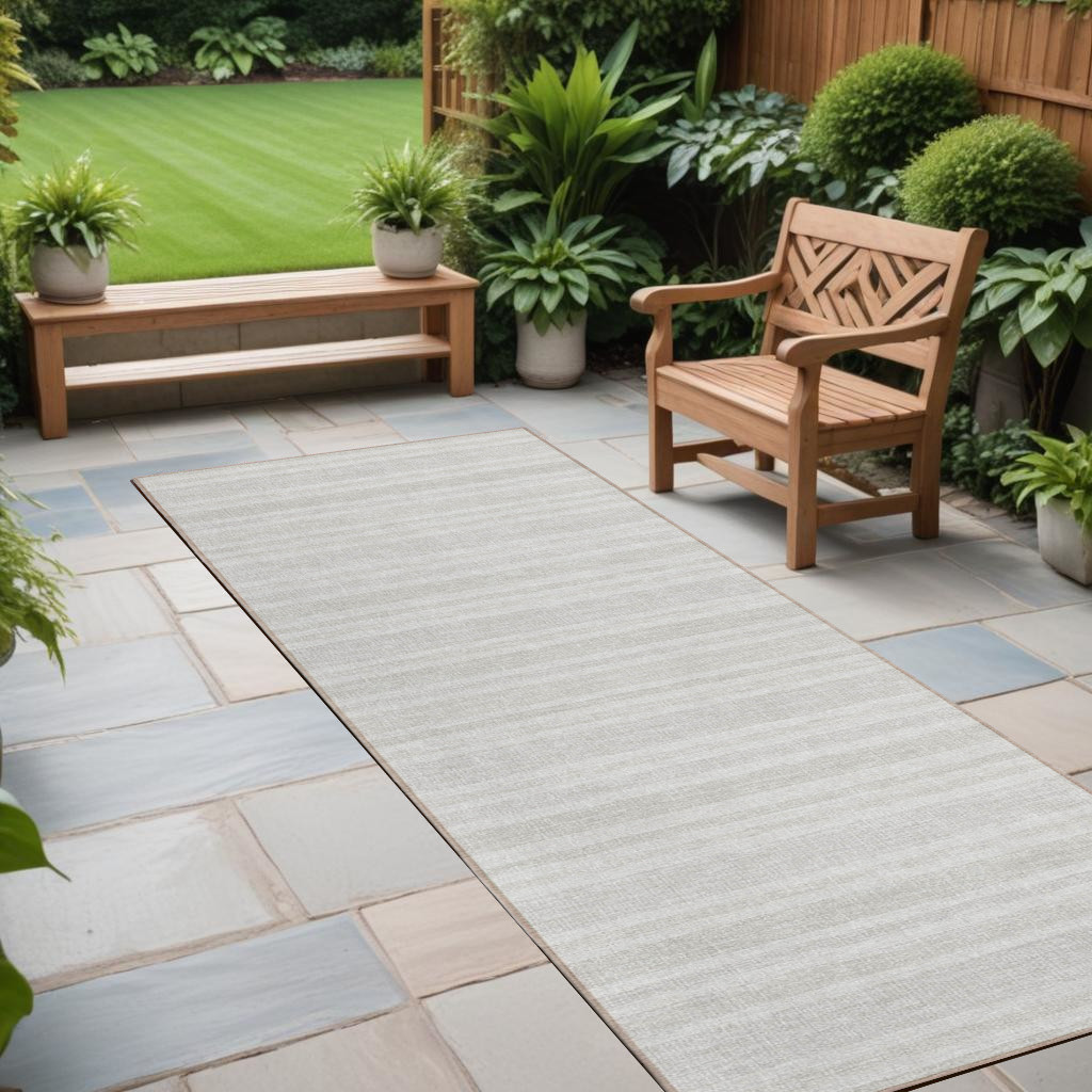 2' X 8' Ivory Striped Washable Indoor Outdoor Runner Rug-561177-1