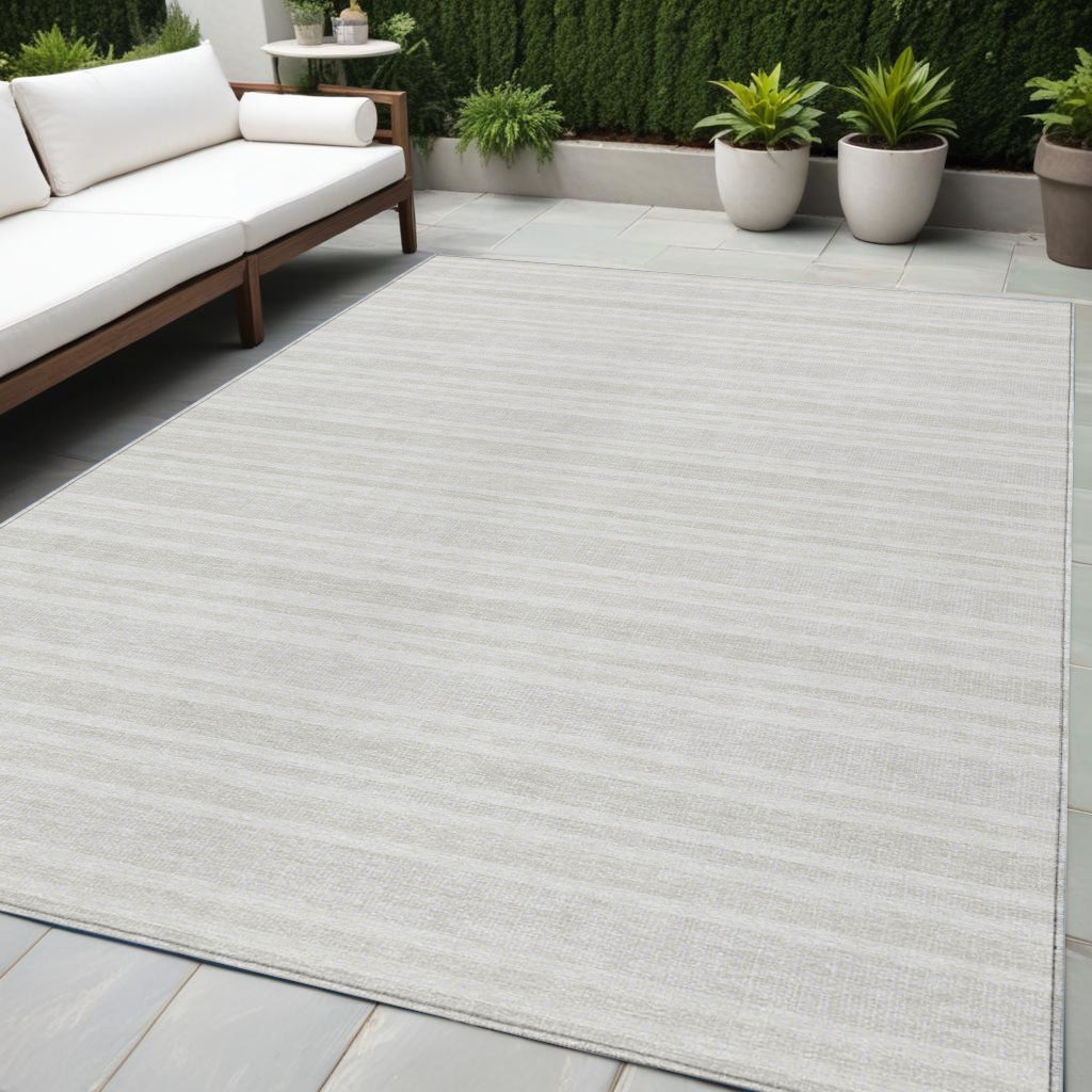5' X 8' Ivory Striped Washable Indoor Outdoor Area Rug-561180-1