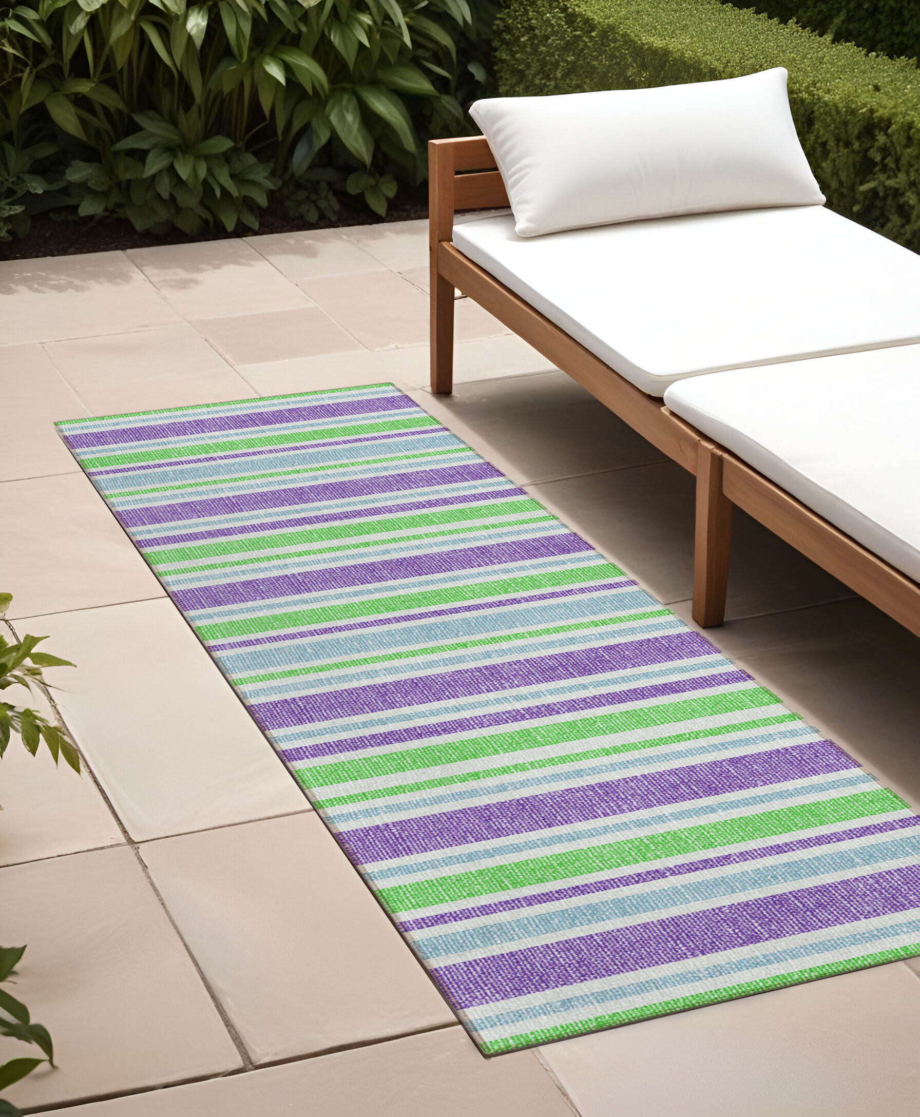 2' X 8' Green Purple and Blue Striped Washable Non Skid Indoor Outdoor Runner Rug-561195-1