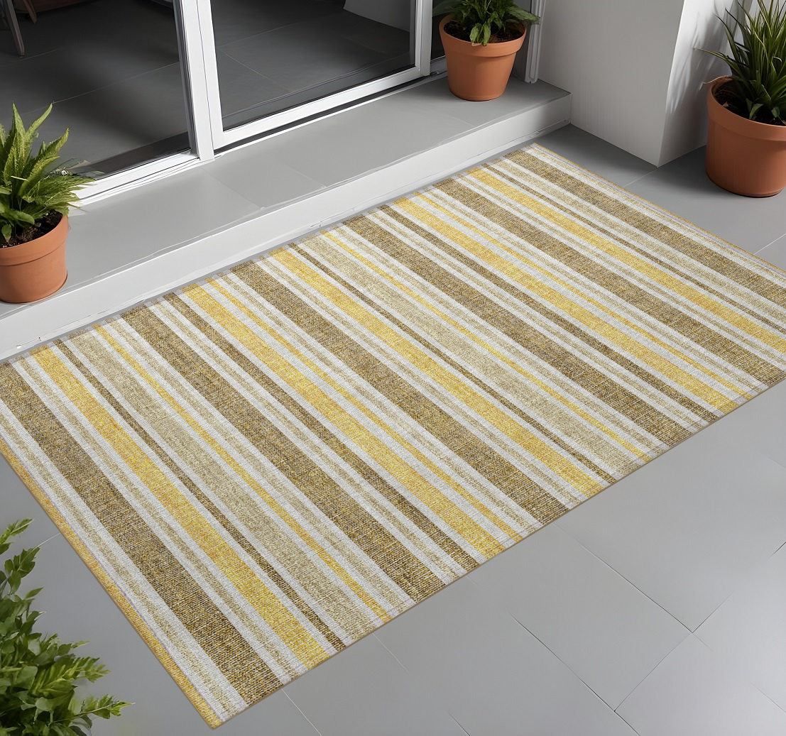 2' X 3' Brown and Orange Striped Washable Indoor Outdoor Area Rug-561203-1
