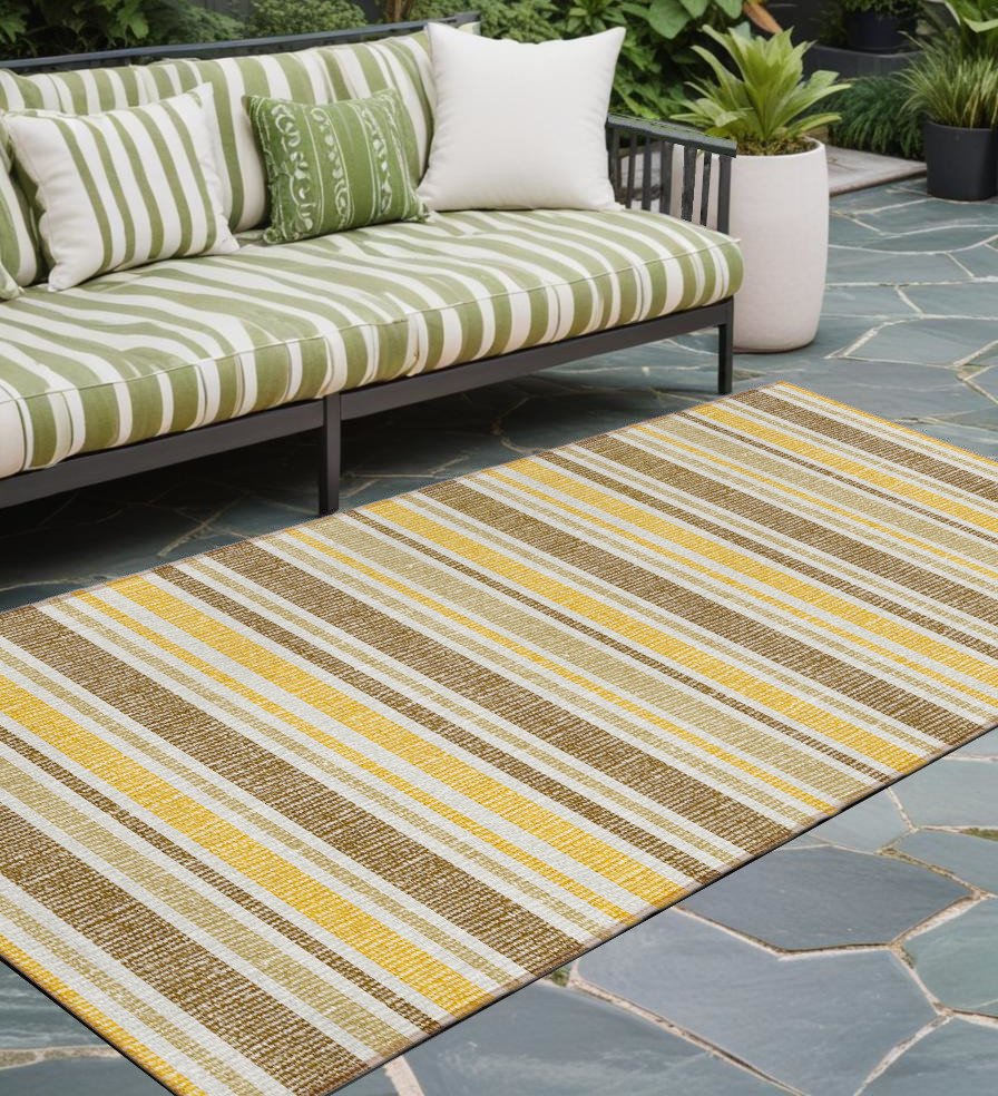 2' X 8' Brown and Orange Striped Washable Indoor Outdoor Runner Rug-561204-1