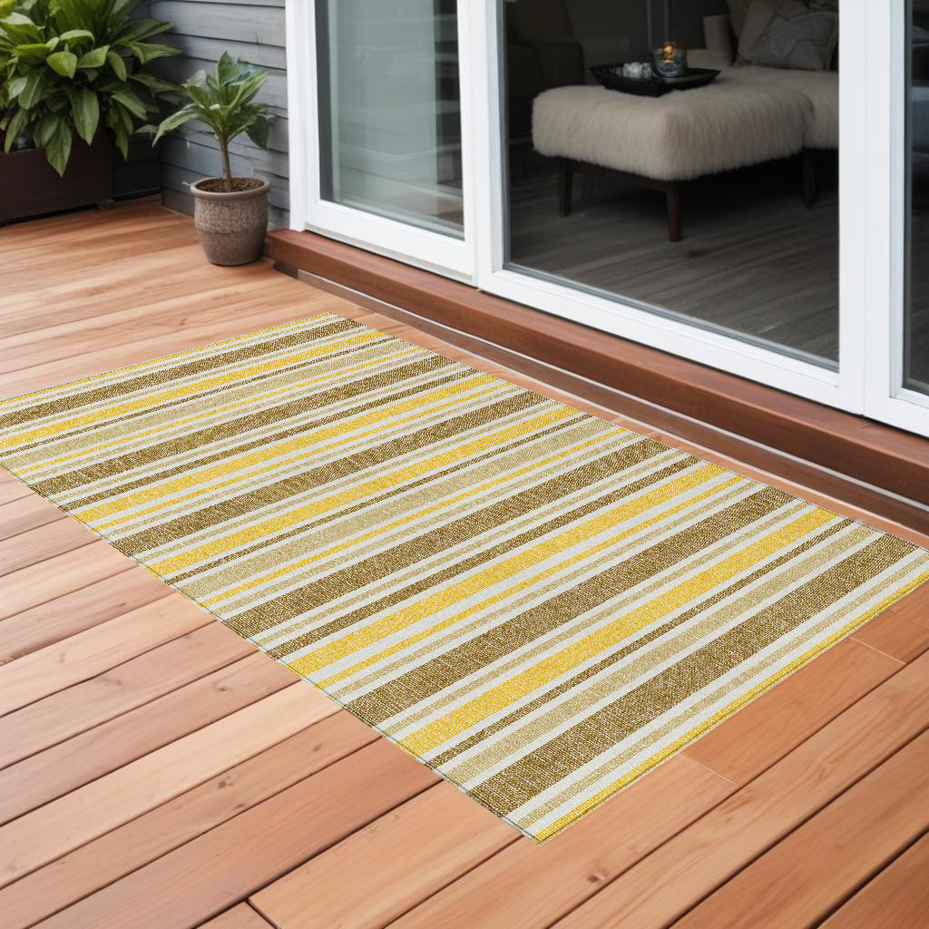 3' X 5' Brown and Orange Striped Washable Non Skid Indoor Outdoor Area Rug-561206-1