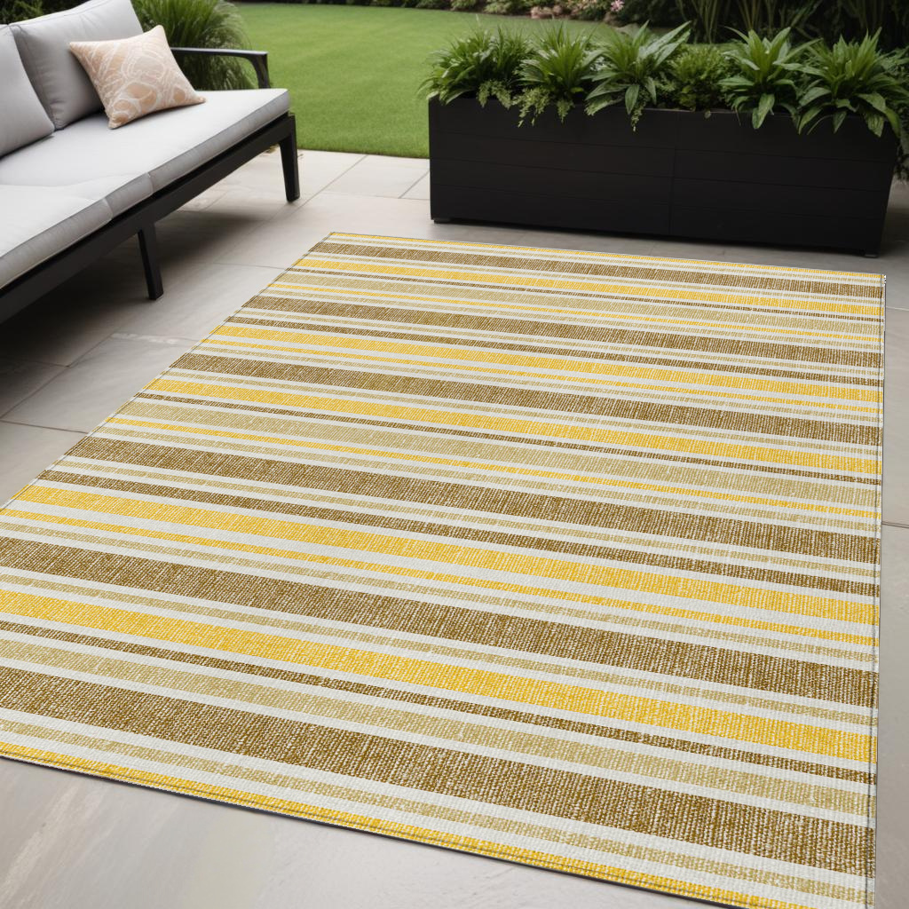 5' X 8' Brown and Orange Striped Washable Indoor Outdoor Area Rug-561207-1