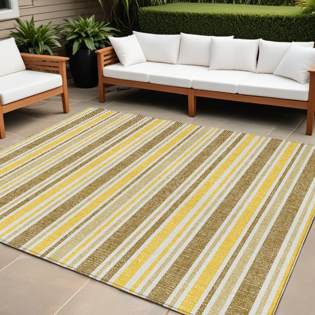 8' X 10' Brown and Orange Striped Washable Non Skid Indoor Outdoor Area Rug-561209-1