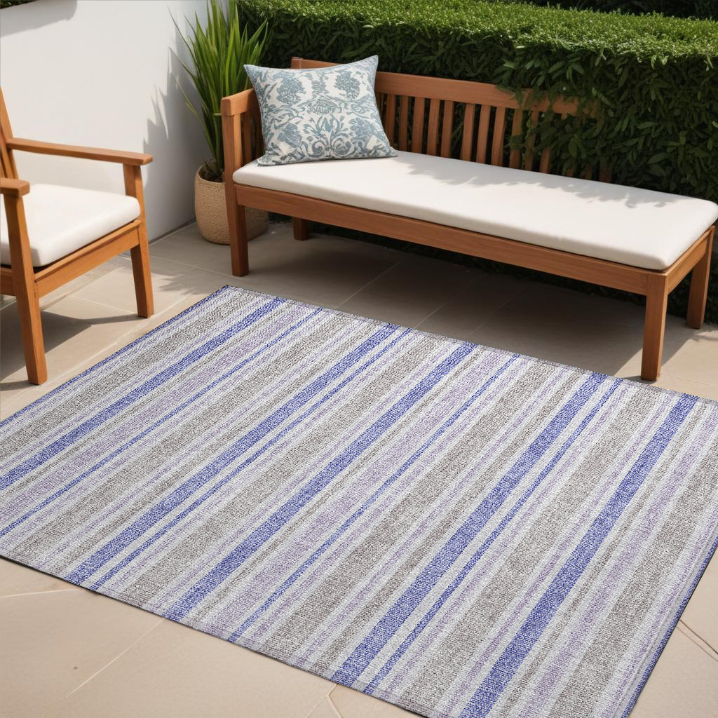 5' X 8' Ivory Blue And Gray Striped Washable Indoor Outdoor Area Rug-561216-1