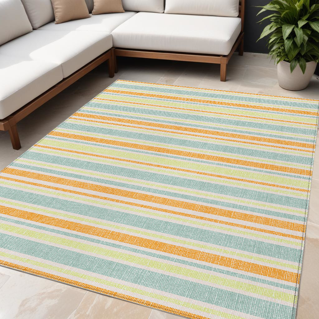 5' X 8' Orange Striped Washable Non Skid Indoor Outdoor Area Rug-561225-1