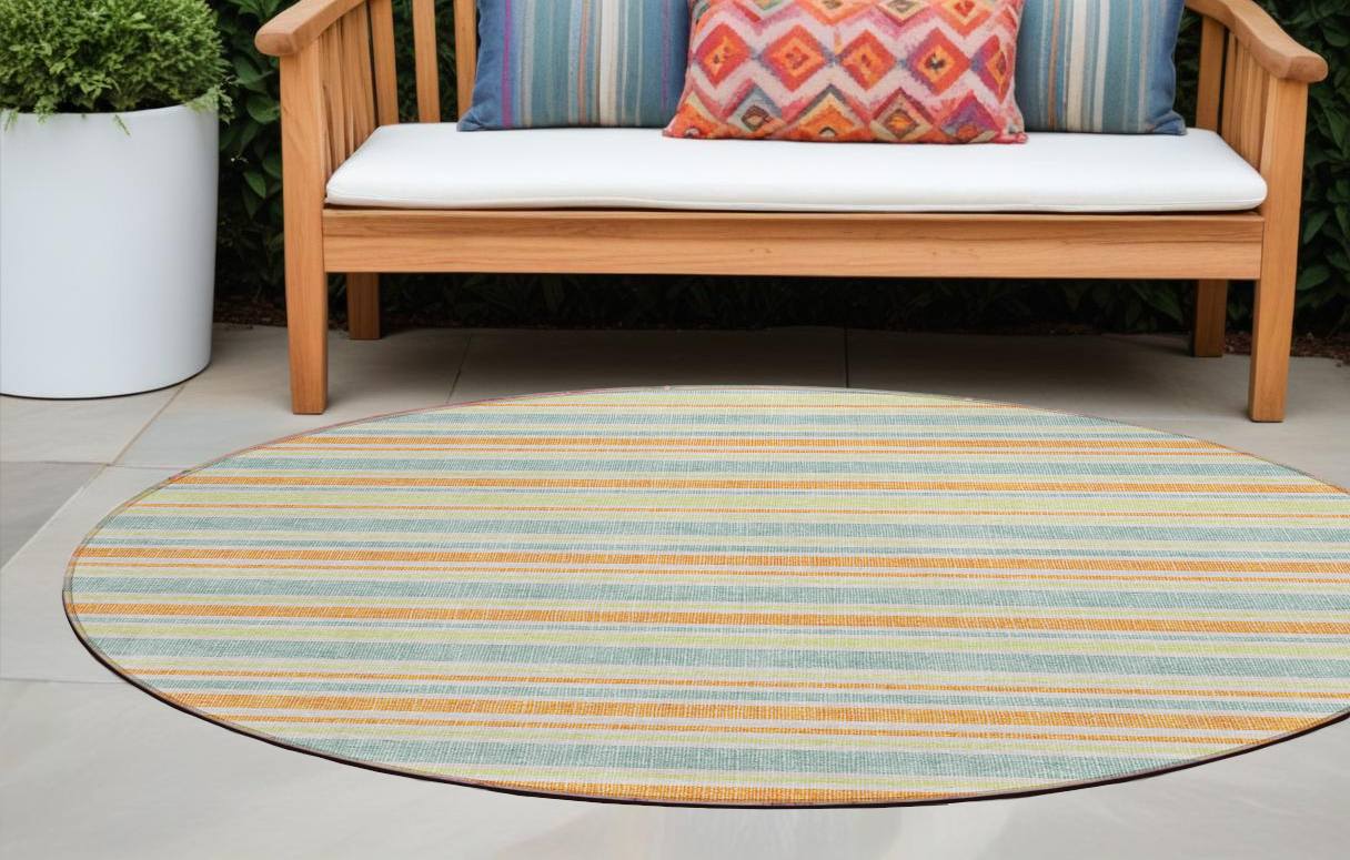 8' Round Orange Round Striped Washable Non Skid Indoor Outdoor Area Rug-561226-1