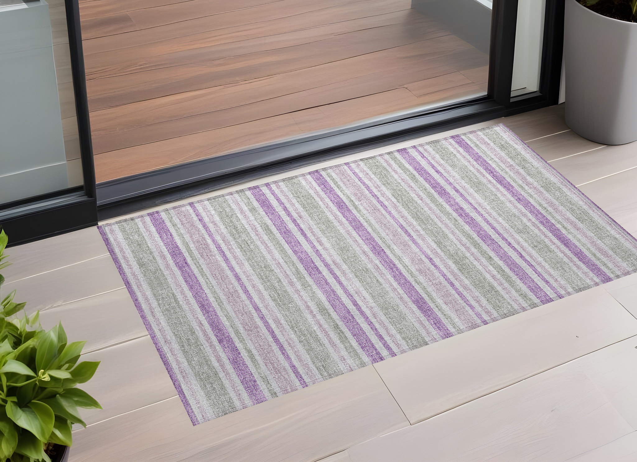 2' X 3' Pearl Striped Washable Non Skid Indoor Outdoor Area Rug-561239-1
