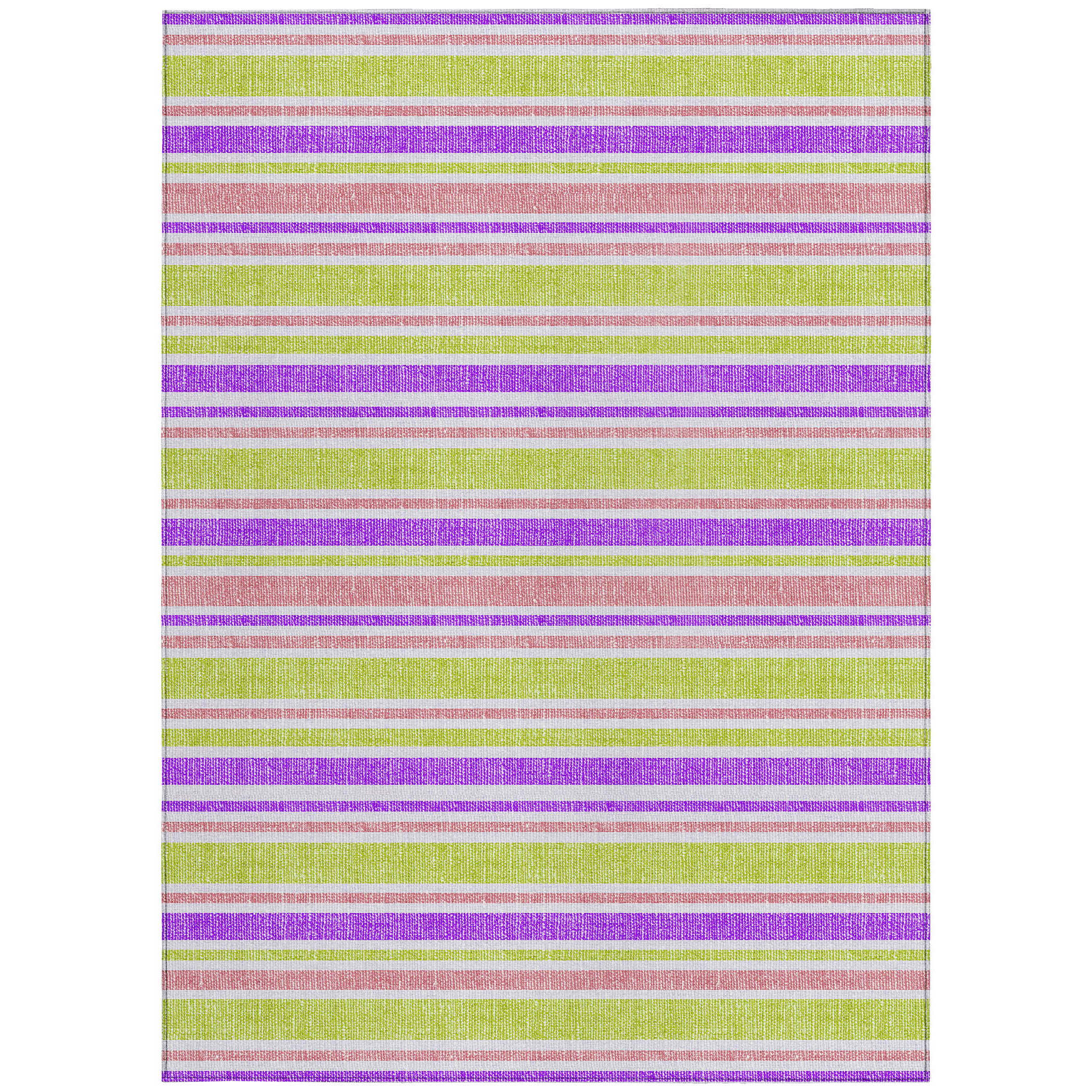 3' X 4' Purple Green and Pink Striped Washable Non Skid Indoor Outdoor