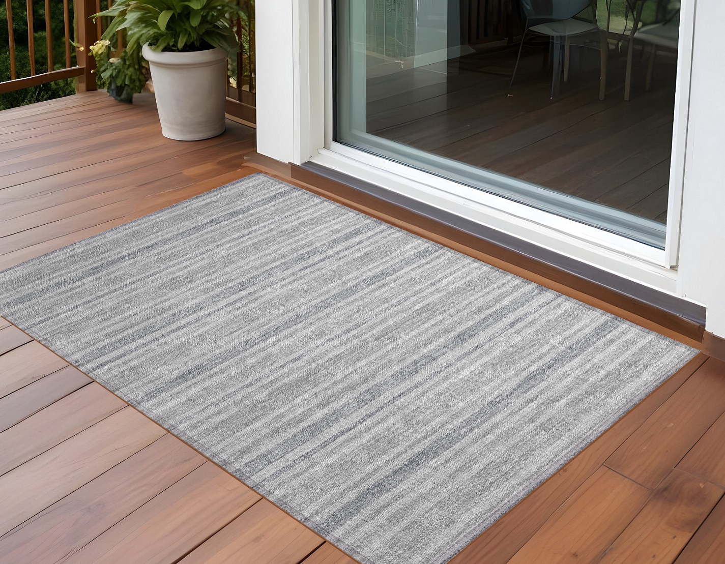 2' X 3' Black Silver and Gray Striped Washable Indoor Outdoor Area Rug-561257-1