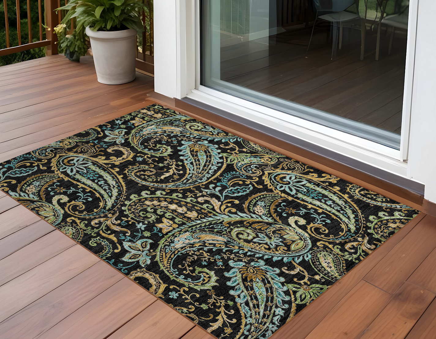 3' X 5' Black and Gold Paisley Washable Indoor Outdoor Area Rug-561386-1