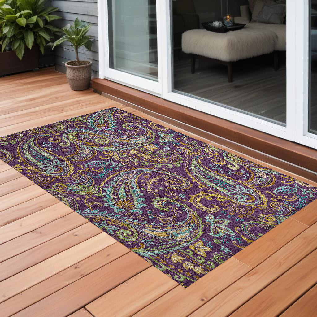 2' X 3' Purple Paisley Washable Non Skid Indoor Outdoor Area Rug-561446-1