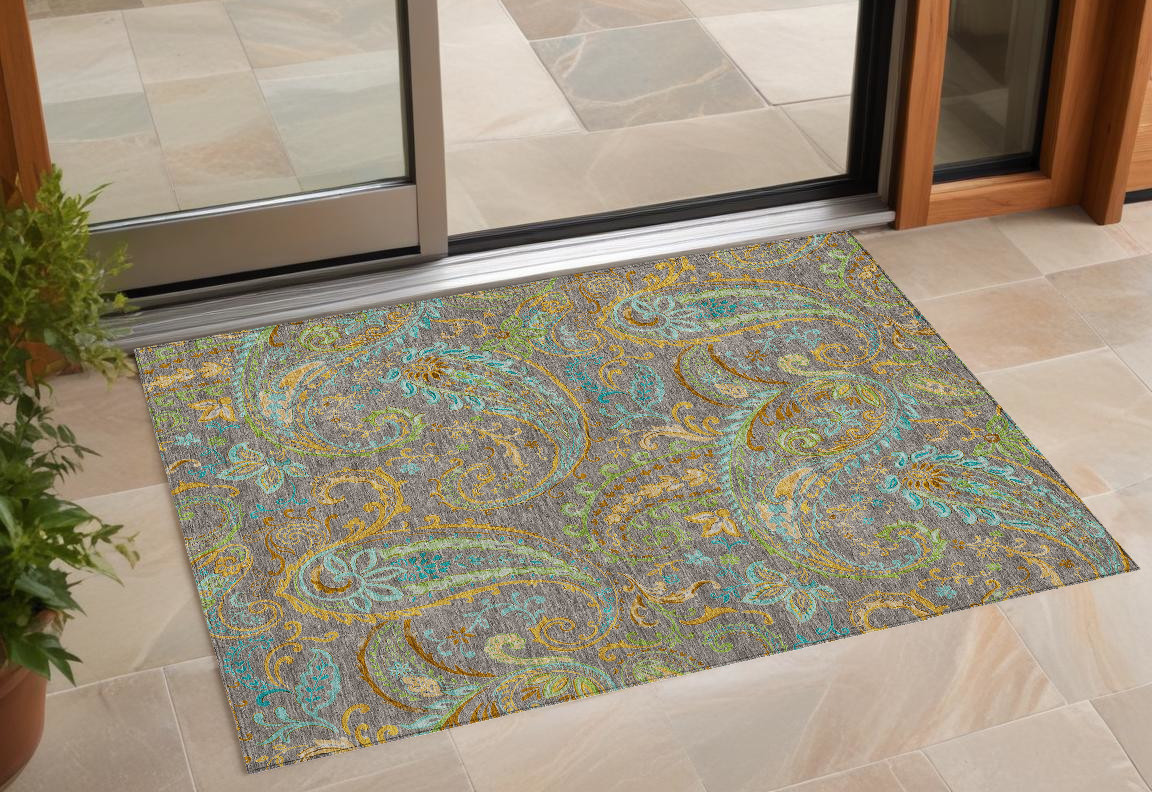 3' X 5' Taupe Paisley Washable Non Skid Indoor Outdoor Area Rug-561458-1