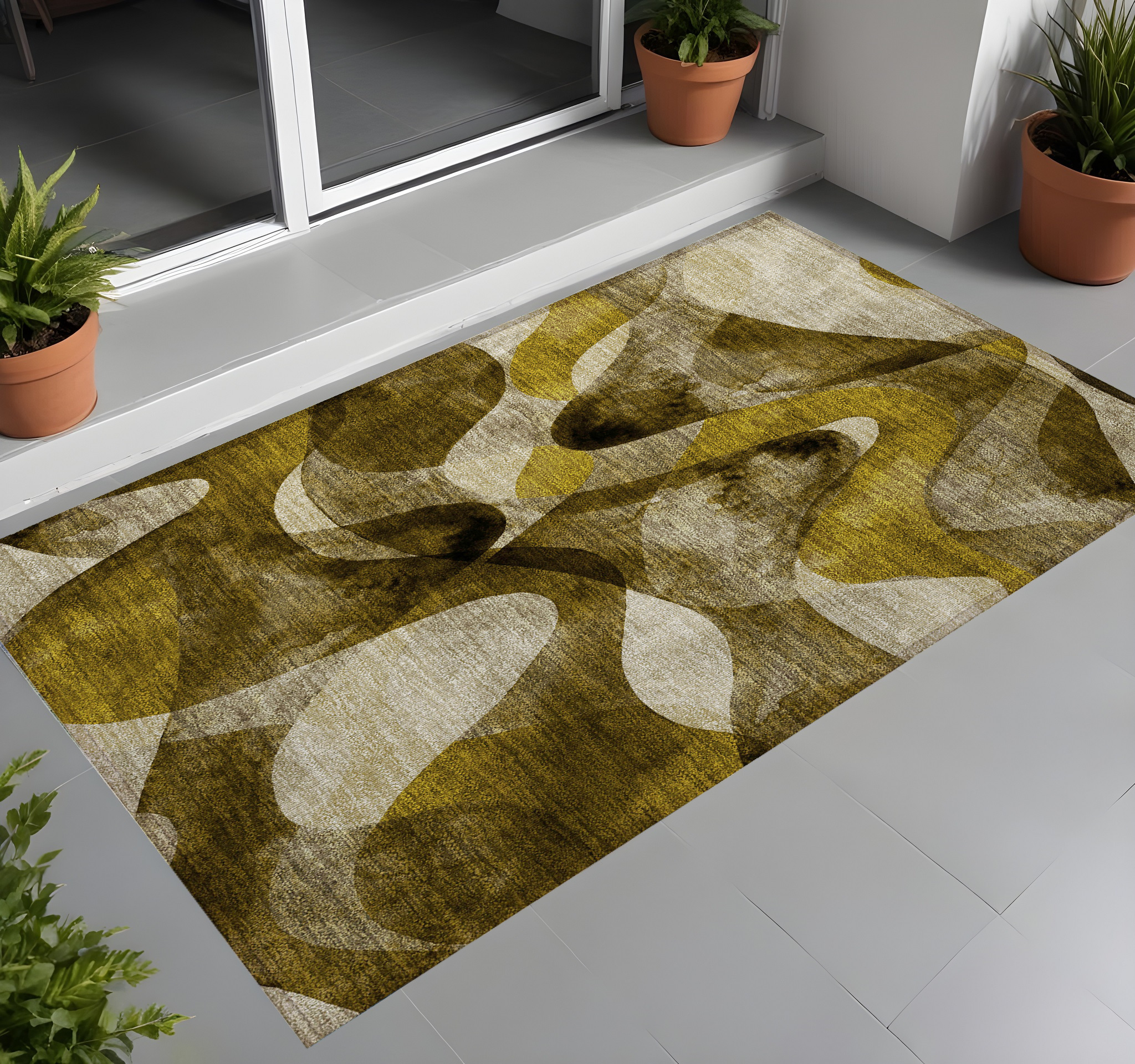 2' X 3' Coffee Abstract Washable Non Skid Indoor Outdoor Area Rug-561579-1