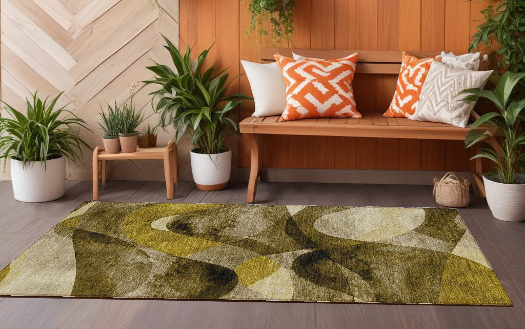 8' Runner Coffee Abstract Washable Non Skid Indoor Outdoor Runner Rug-561580-1