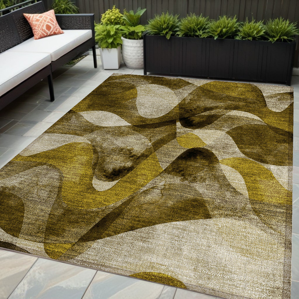 5' X 8' Coffee Abstract Washable Non Skid Indoor Outdoor Area Rug-561583-1
