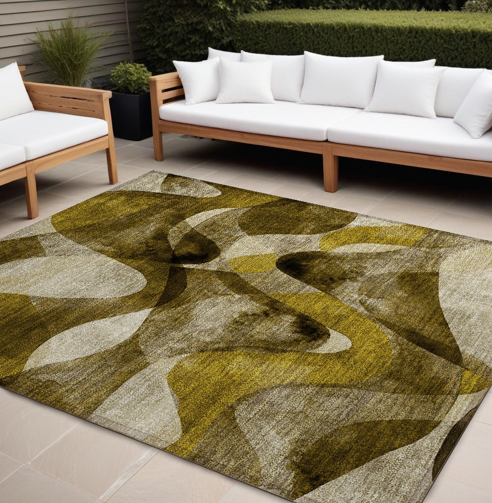8' X 10' Coffee Abstract Washable Non Skid Indoor Outdoor Area Rug-561585-1