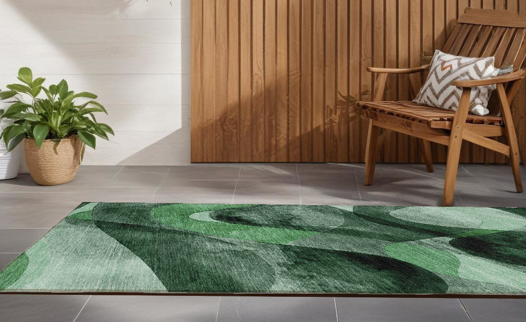 8' Runner Fern Green Abstract Washable Non Skid Indoor Outdoor Runner Rug-561589-1