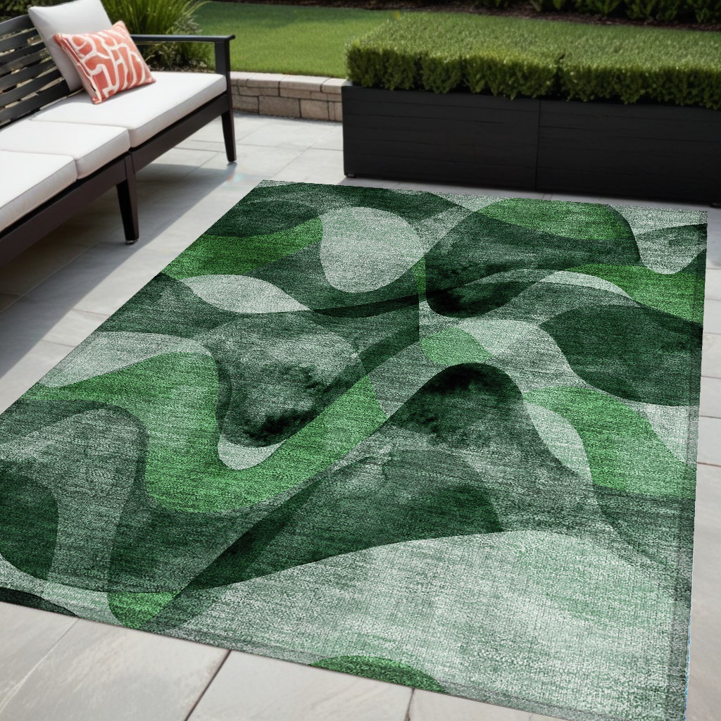 5' X 8' Fern Green Abstract Washable Non Skid Indoor Outdoor Area Rug-561592-1