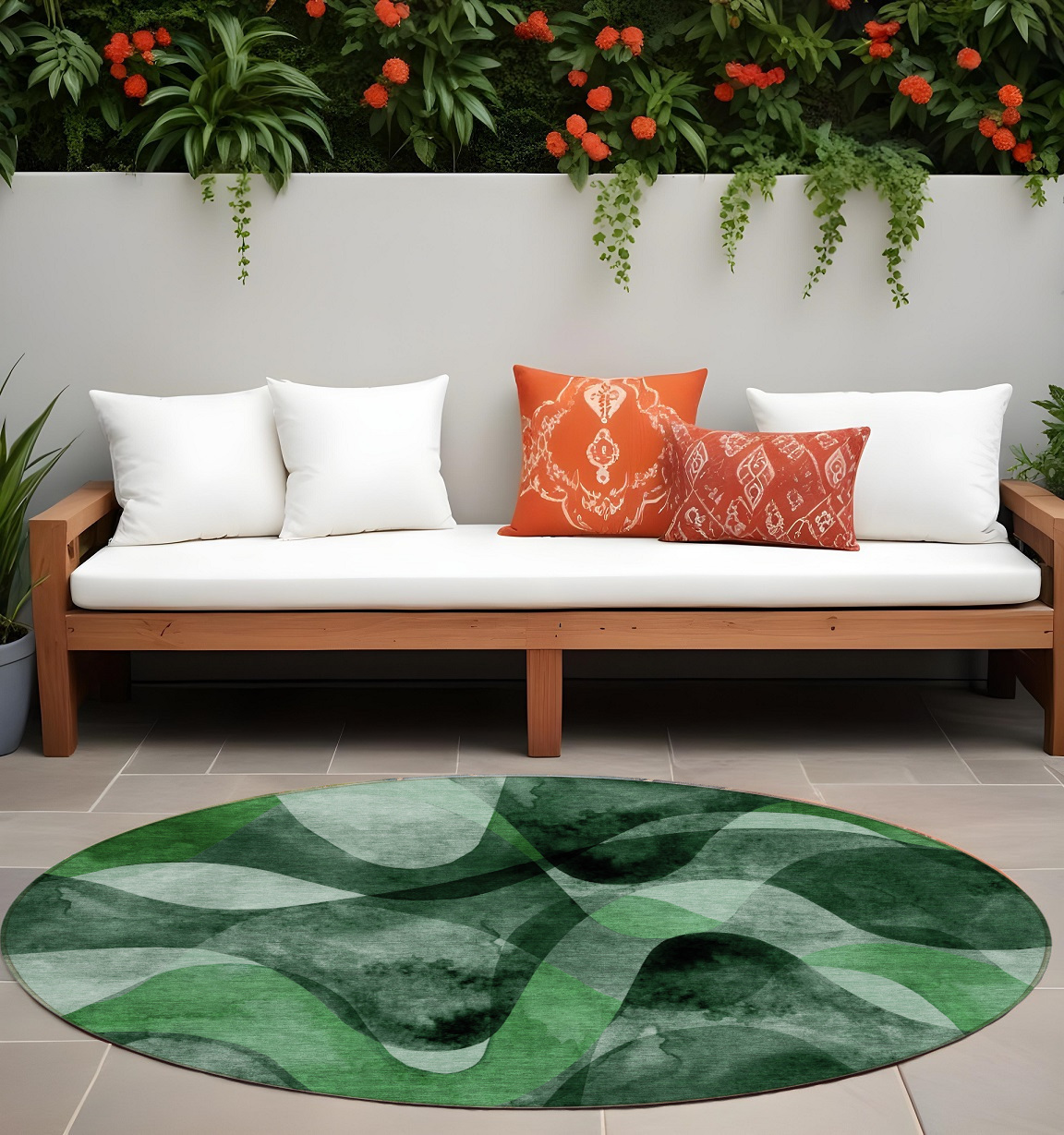 8' Round Fern Green Round Abstract Washable Non Skid Indoor Outdoor Area Rug-561593-1
