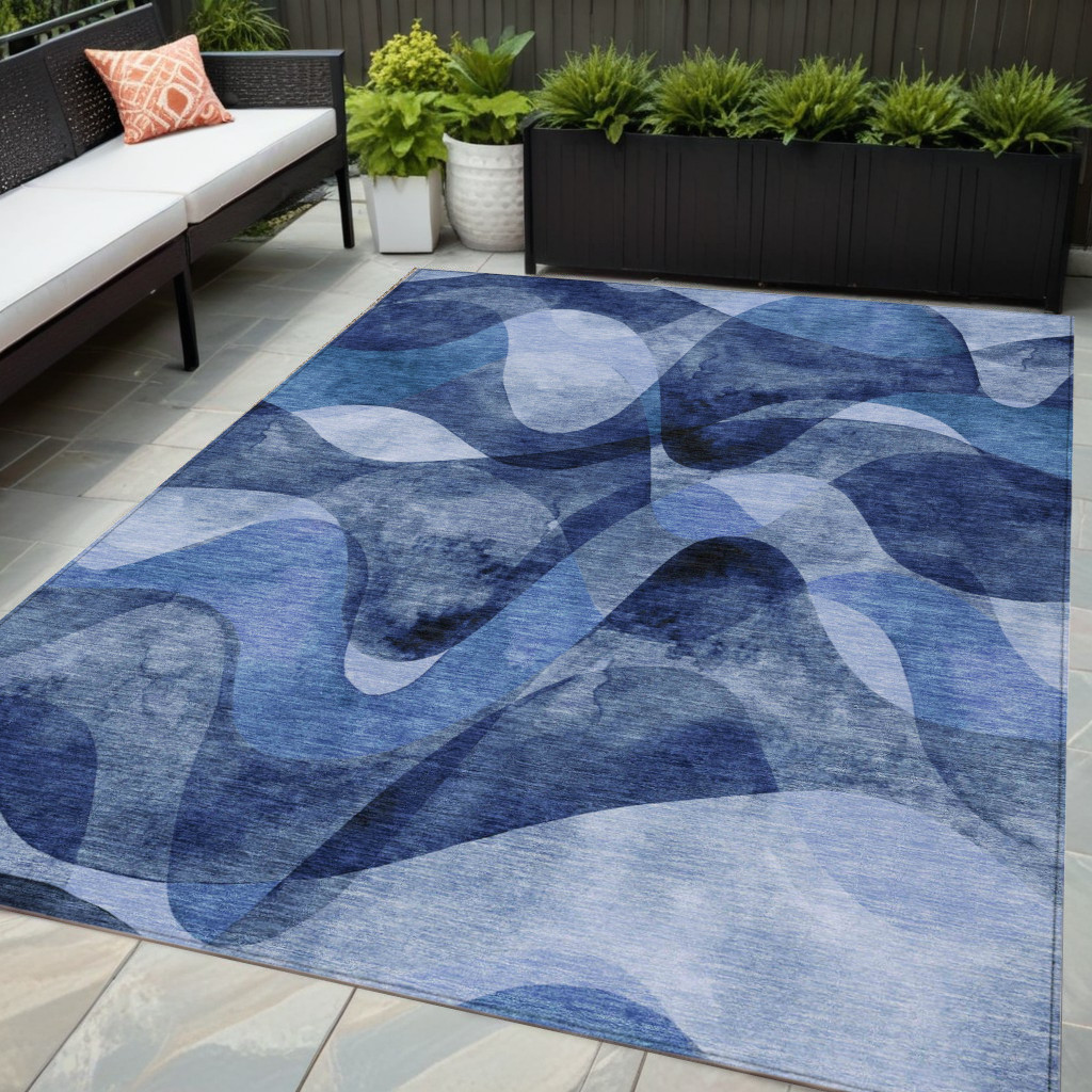 5' X 8' Navy Blue Abstract Washable Non Skid Indoor Outdoor Area Rug-561601-1