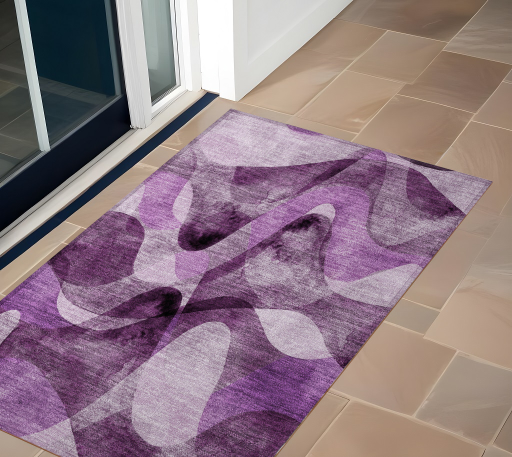 2' X 3' Purple Abstract Washable Non Skid Indoor Outdoor Area Rug-561615-1