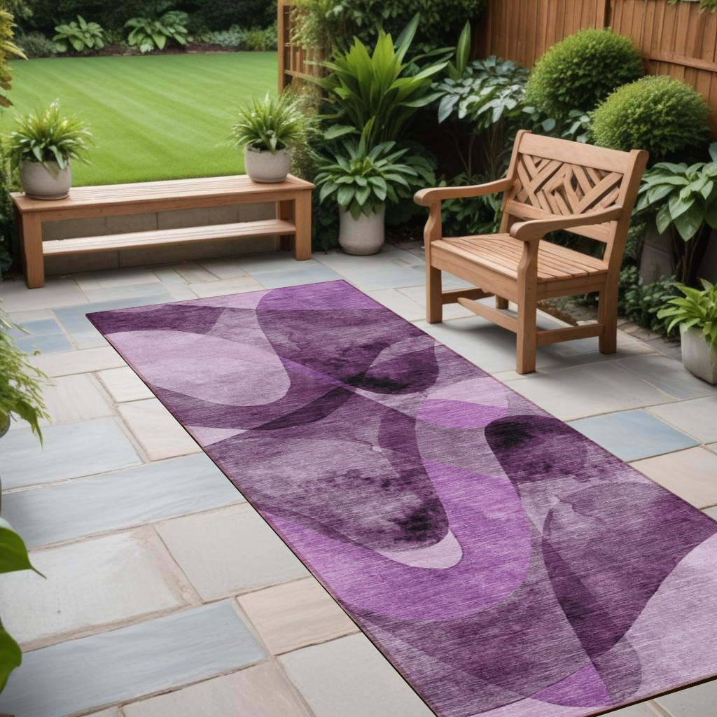 2' X 8' Purple Abstract Washable Non Skid Indoor Outdoor Runner Rug-561616-1