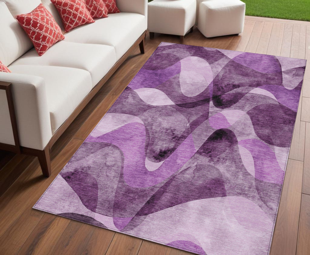 5' X 8' Purple Abstract Washable Non Skid Indoor Outdoor Area Rug-561619-1