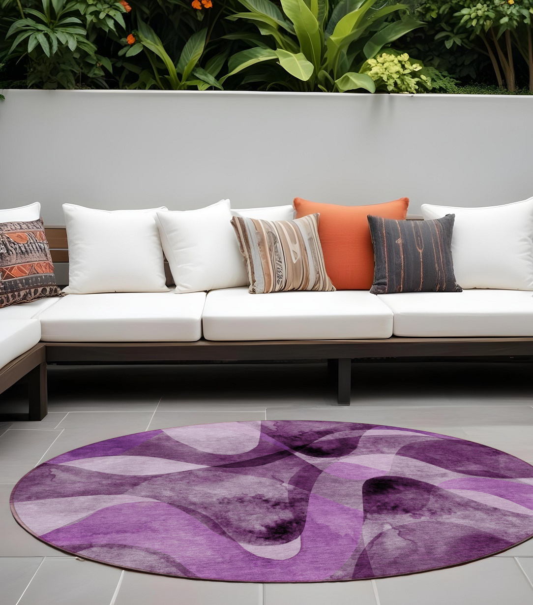8' X 8' Purple Round Abstract Washable Non Skid Indoor Outdoor Area Rug-561620-1