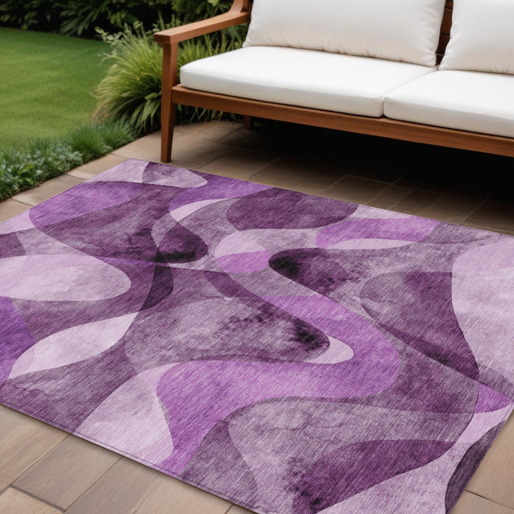 8' X 10' Purple Abstract Washable Non Skid Indoor Outdoor Area Rug-561621-1