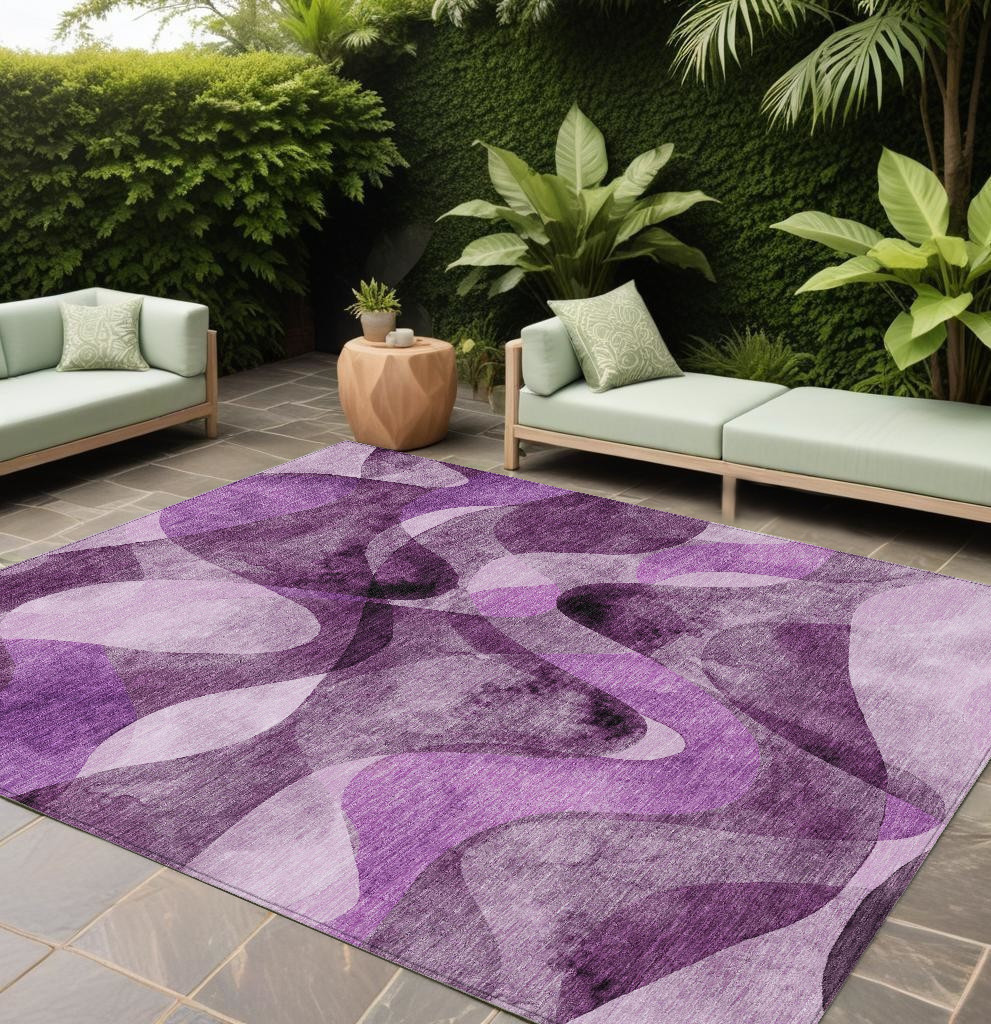 10' X 14' Purple Abstract Washable Non Skid Indoor Outdoor Area Rug-561623-1