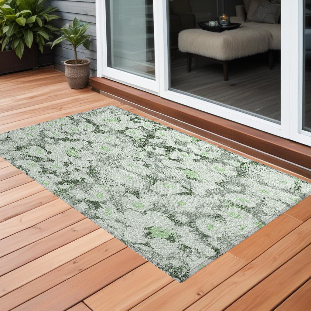 2' X 3' Artichoke Green Floral Washable Non Skid Indoor Outdoor Area Rug-561696-1
