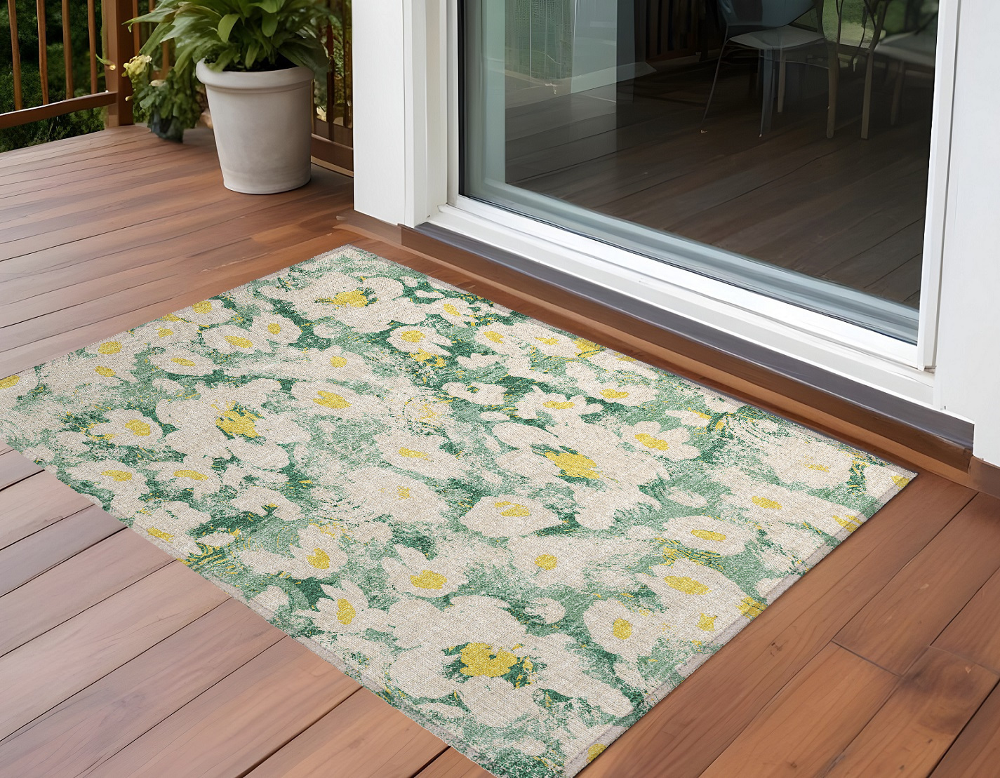 2' X 3' Green Floral Washable Non Skid Indoor Outdoor Area Rug-561714-1