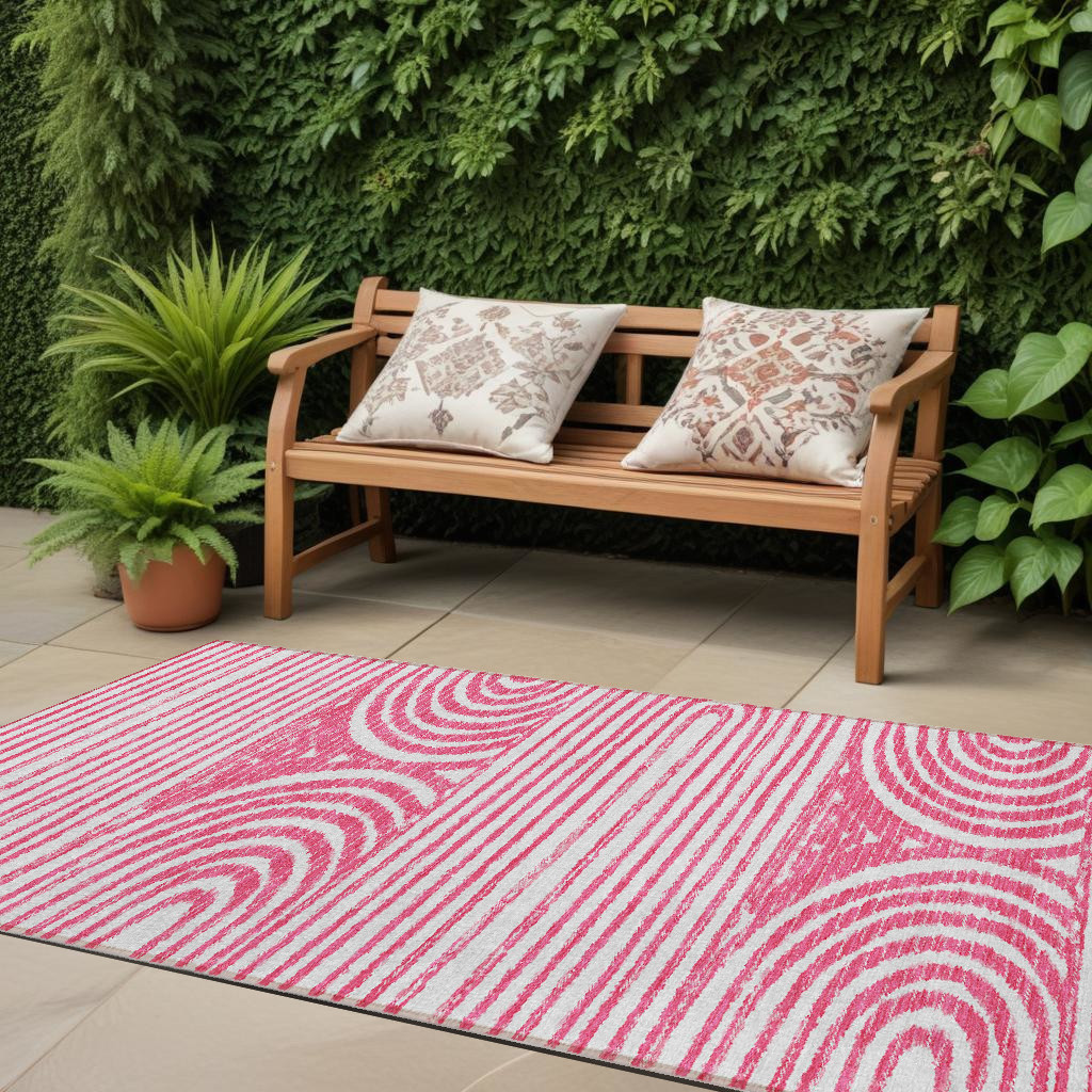 8' Runner Blush Abstract Washable Non Skid Indoor Outdoor Runner Rug-561823-1