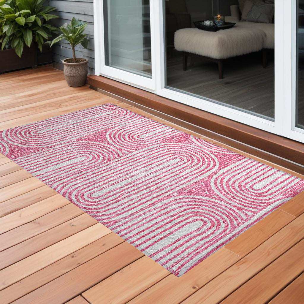 3' X 5' Blush Abstract Washable Non Skid Indoor Outdoor Area Rug-561825-1