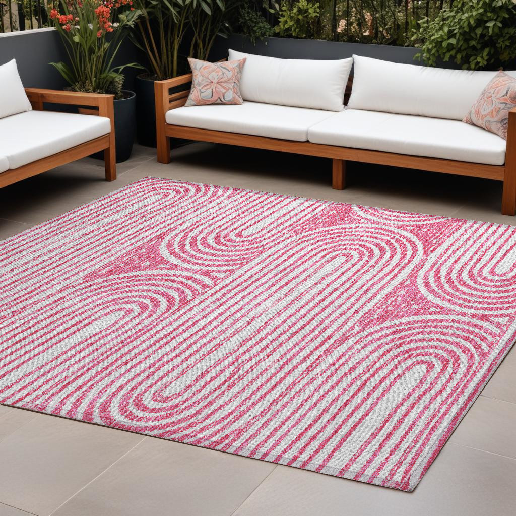 10' X 14' Blush Abstract Washable Non Skid Indoor Outdoor Area Rug-561830-1