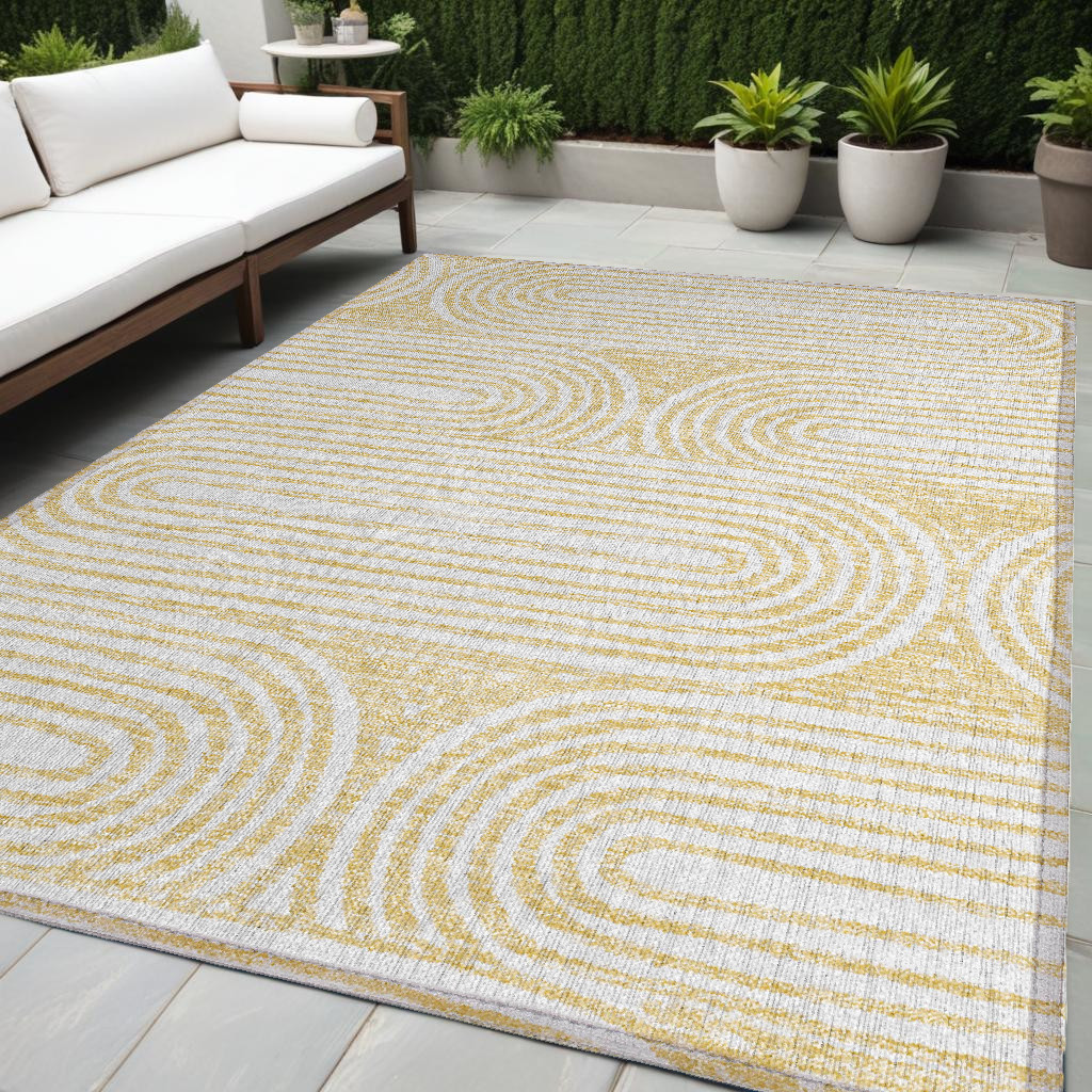 5' X 8' Gold And White Abstract Washable Indoor Outdoor Area Rug-561835-1